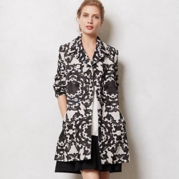 Anthropologie Leifnotes Black and White Patterned Corduroy Women's Jacket Size 4 - Picture 3 of 15